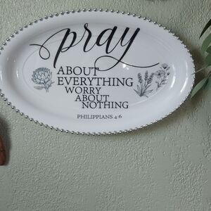 Pray About Everything Floral Oval Wall Plaque - White with Black Script